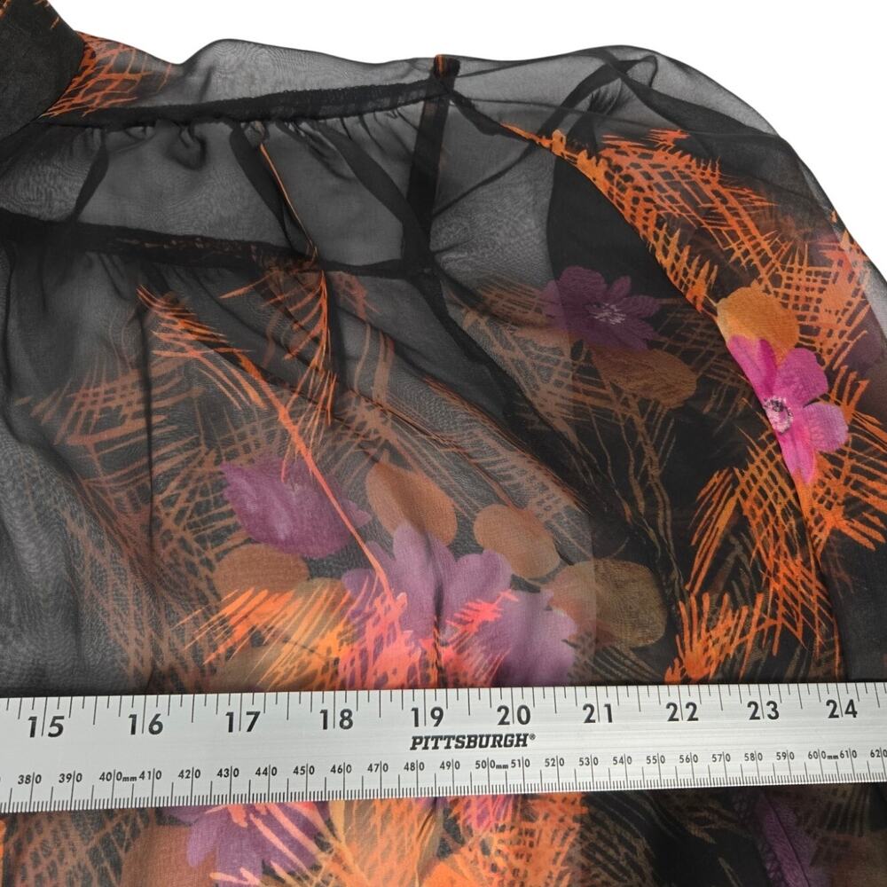 1980s LA Chic California Sheer Chiffon Retro Floral Blouse Lightweight Button Up - Picture 7 of 8